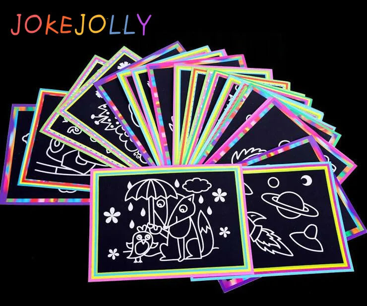 10 pcs 13x 9.8cm Scratch Art Paper Magic Painting Paper with Drawing Stick For Kids Toy Colorful Drawing Toys