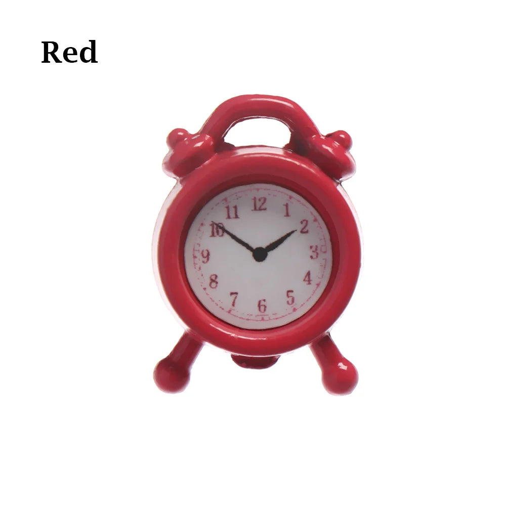 1Pc 1:12 Scale Alarm Clock Doll Kitchen Living Room Miniature Dollhouse Mini Home Decoration Toy Metal Candy Color Doll Clocks