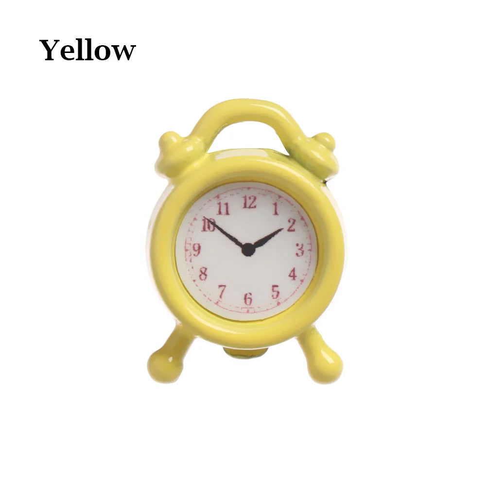 1Pc 1:12 Scale Alarm Clock Doll Kitchen Living Room Miniature Dollhouse Mini Home Decoration Toy Metal Candy Color Doll Clocks