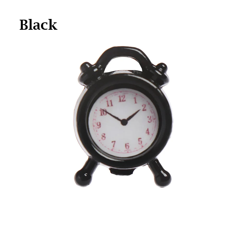 1Pc 1:12 Scale Alarm Clock Doll Kitchen Living Room Miniature Dollhouse Mini Home Decoration Toy Metal Candy Color Doll Clocks