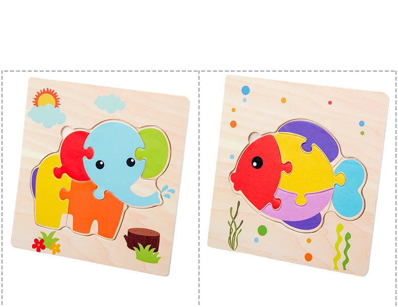 Baby Wooden 3D Puzzles Tangram Shapes Learning Educational Cartoon Animal Intelligence Jigsaw Toys For Children Gift