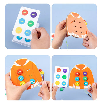 1 Set Montessori Learn Life Skill Toy Clothes Threading Button Teaching Aid Sewing Button Training Board Game Gift For Kids Girs