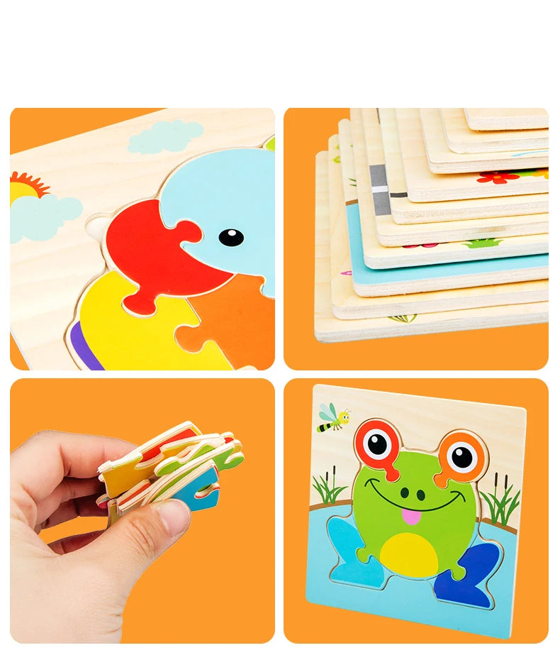 Baby Wooden 3D Puzzles Tangram Shapes Learning Educational Cartoon Animal Intelligence Jigsaw Toys For Children Gift