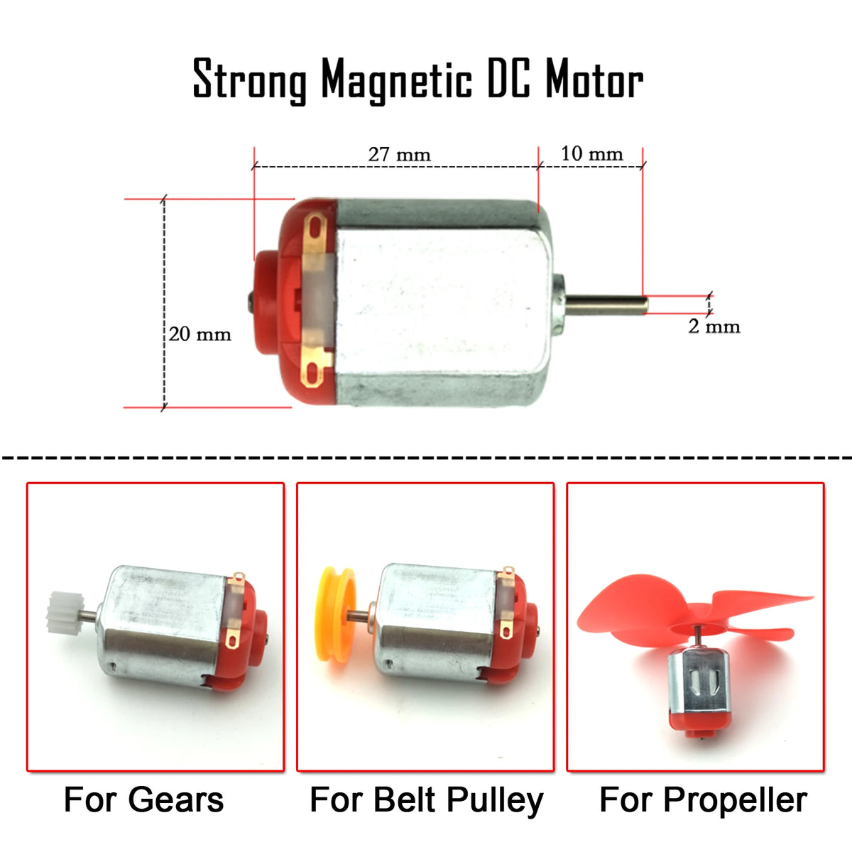 6 Set DC Motors Kit, Mini Electric Hobby Motor 3V -12V 25000 RPM Strong Magnetic with Shaft Propeller, 2 x AA Battery Holder,9V