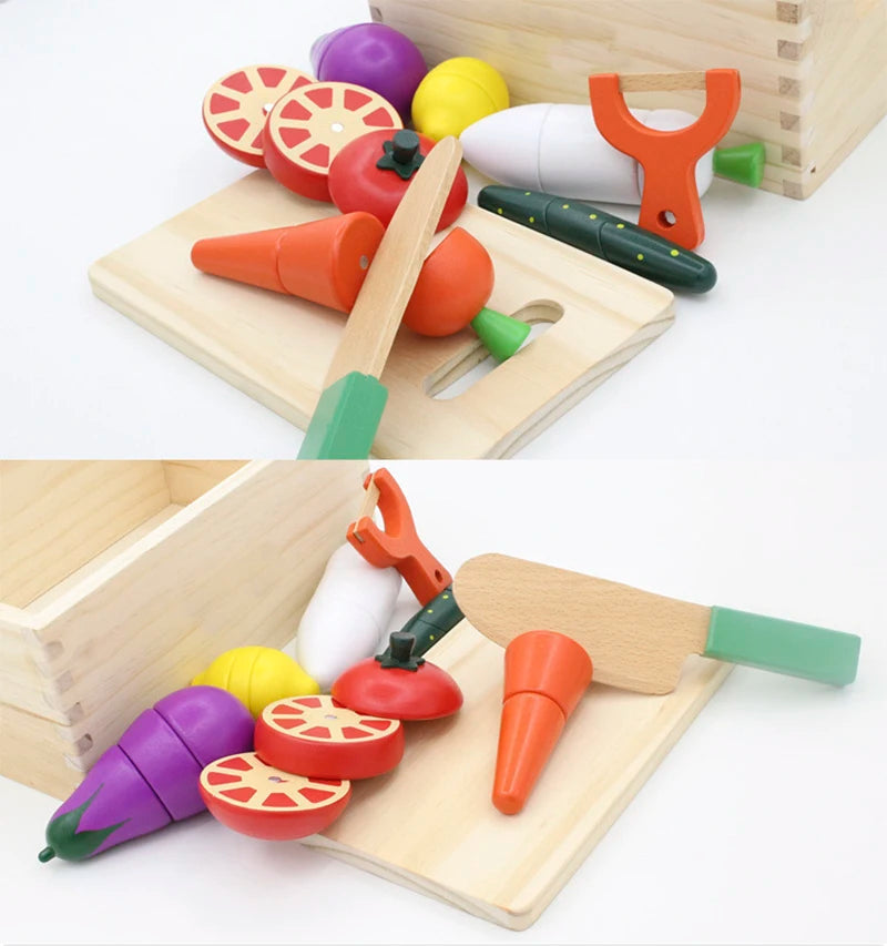 Simulation Kitchen Pretend Toy Wooden Classic Game Montessori Educational Toy For Children Kids Gift Cutting Fruit Vegetable Set
