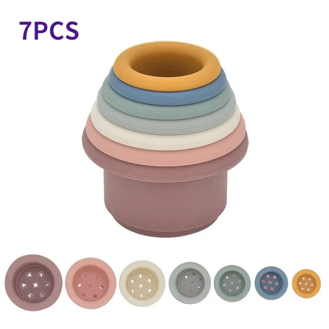 Baby Silicone Hourglass Stacking Cup Montessori Educational Toy  Intelligence Gift Toys Stacking Ring Tower Toy Infant Bath Play