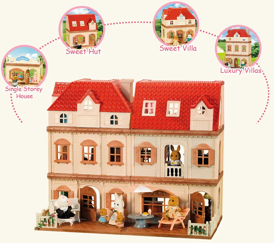 Simulation Kitchen Forest Family Small House Double Three- Story Villa Reindeer  Animal Model Girl Dollhouse Furniture Toy Gifts
