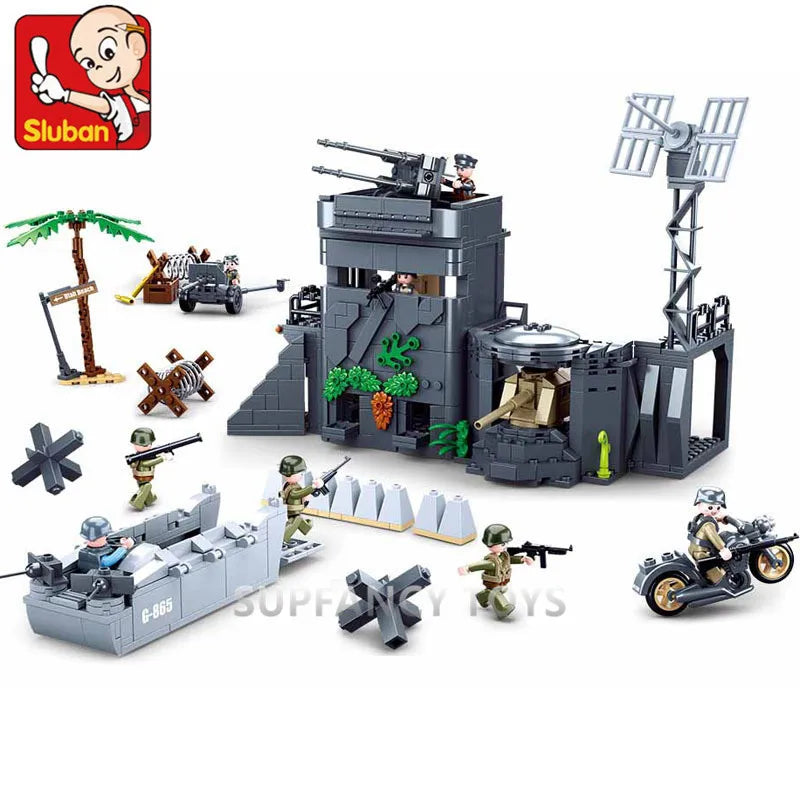 Military Operation Overlord Constructor Tank Truck Atlantic Fortress Aircraft Land Boat Army Building Blocks Brinquedos Toys