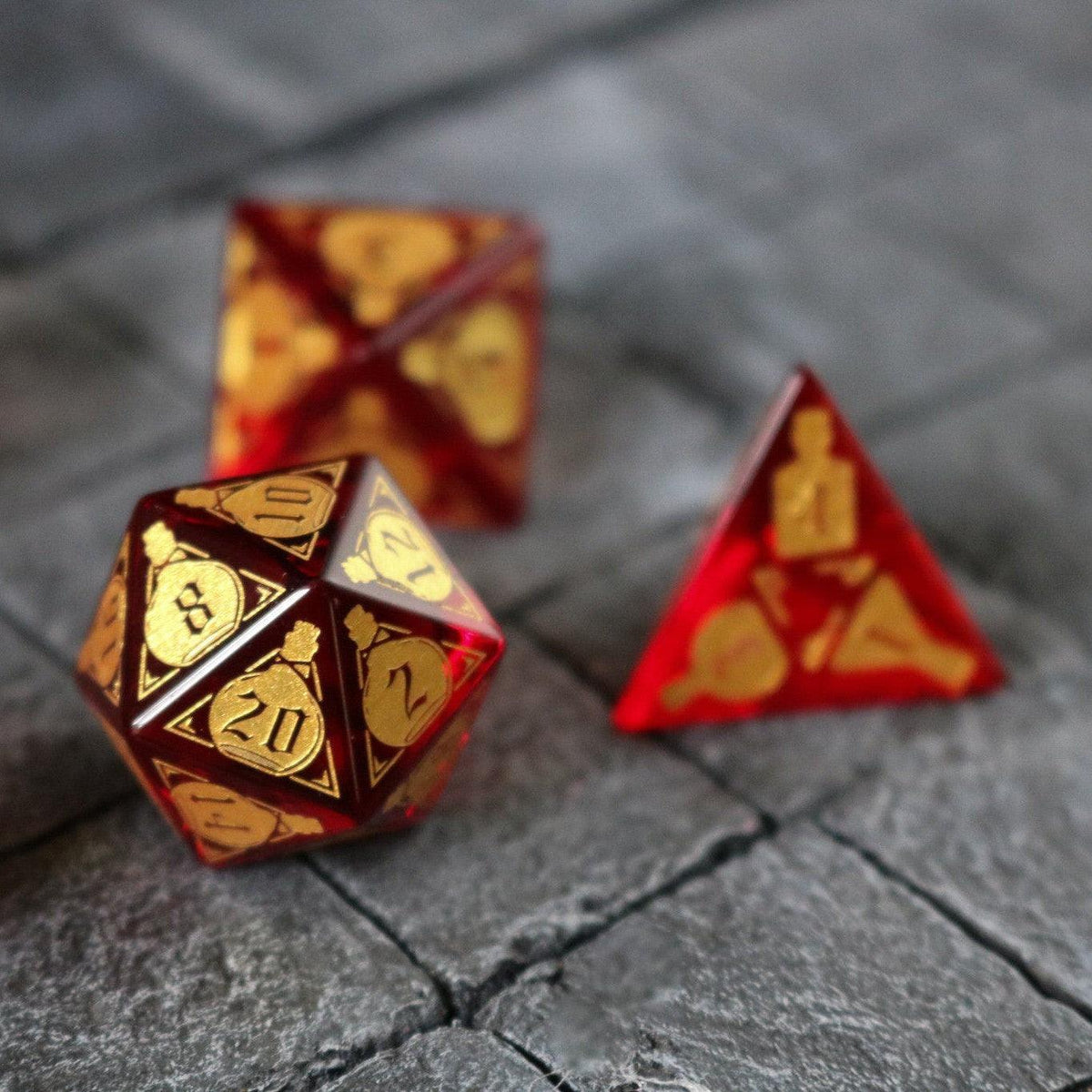 Health Potion Red Zircon Glass DND Dice Set
