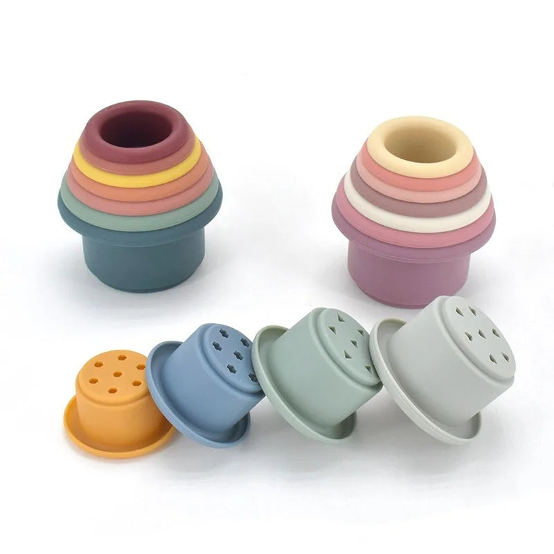 Baby Silicone Hourglass Stacking Cup Montessori Educational Toy  Intelligence Gift Toys Stacking Ring Tower Toy Infant Bath Play