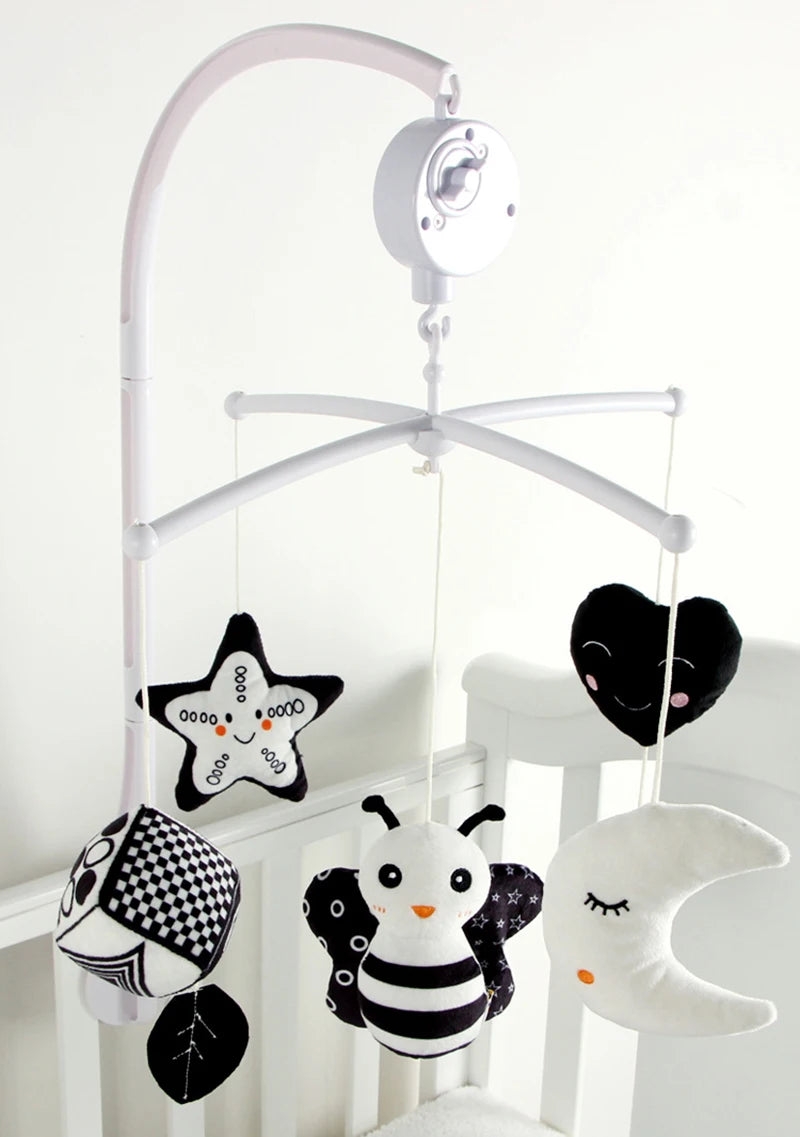 Animal Music Box Black and White Bed Bell Toy Baby Crib Rattles Baby Toys 0-12 Months Infant Clockwork Toy Mobile Newborn Toys