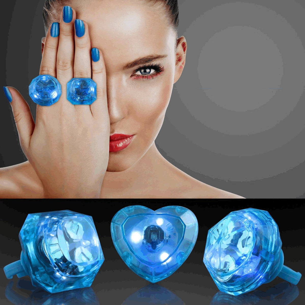 Huge Gem Ring Blue Assorted Shapes
