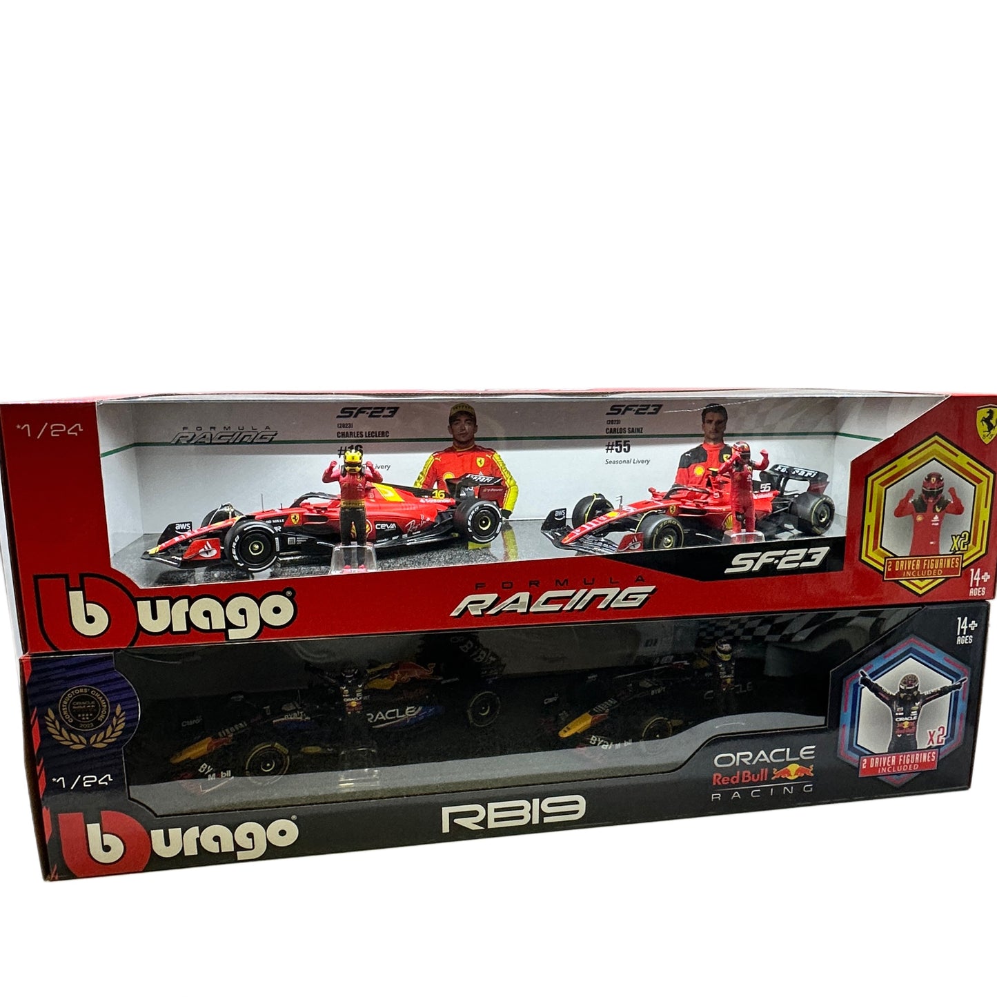 Bburago Formula One Racing 1:24 scale Race Cars with Driver Figures 2-Pack