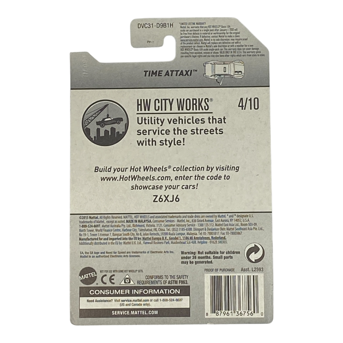 Hot Wheels Time Attaxi | City Works Series 4/10 (Damaged Packaging)