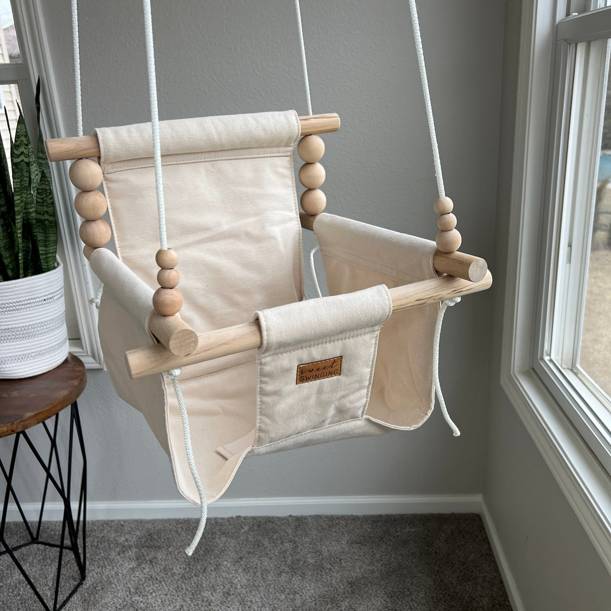 Indoor Cotton High Back Baby & Toddler Swing-Vanilla
