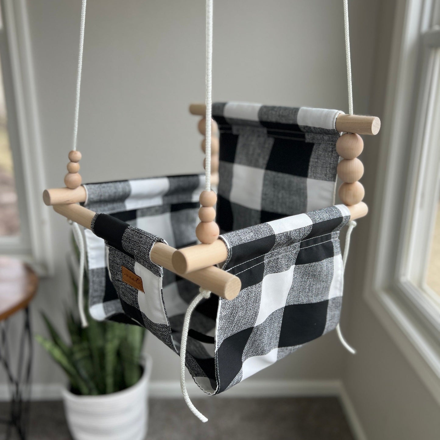 Indoor High Back Baby & Toddler Swing-Black Buffalo Check
