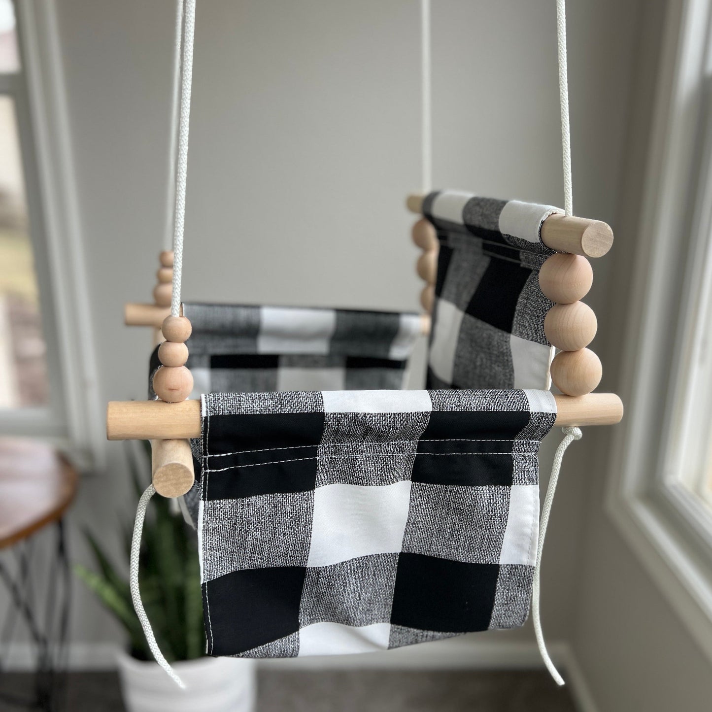 Indoor High Back Baby & Toddler Swing-Black Buffalo Check