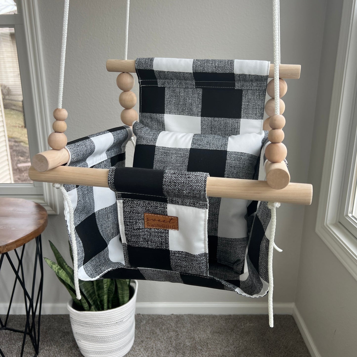 Indoor High Back Baby & Toddler Swing-Black Buffalo Check