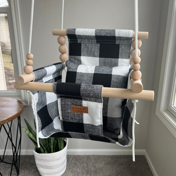 Indoor High Back Baby & Toddler Swing-Black Buffalo Check