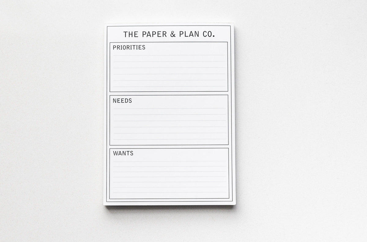 Priorities, Needs & Wants Pad
