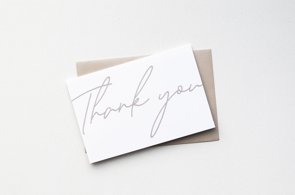 10 Pack Thank You Greeting Cards - Taupe