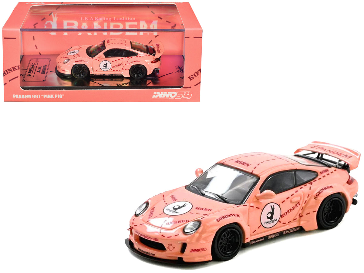 Pandem 997 inchPink Piginch Pink with Graphics 1/64 Diecast Model Car by Inno Models