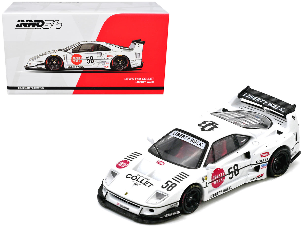LBWK (Liberty Walk) F40 #58 White with Graphics inchColletinch 1/64 Diecast Model Car by Inno Models