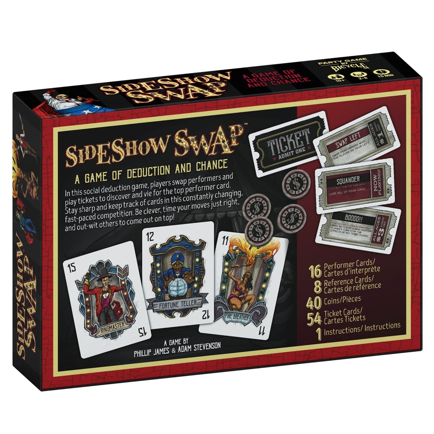Bicycle Sideshow Swap - A Game Of Deduction - Card Game - 2-8 Players - Ages 8+ , Black