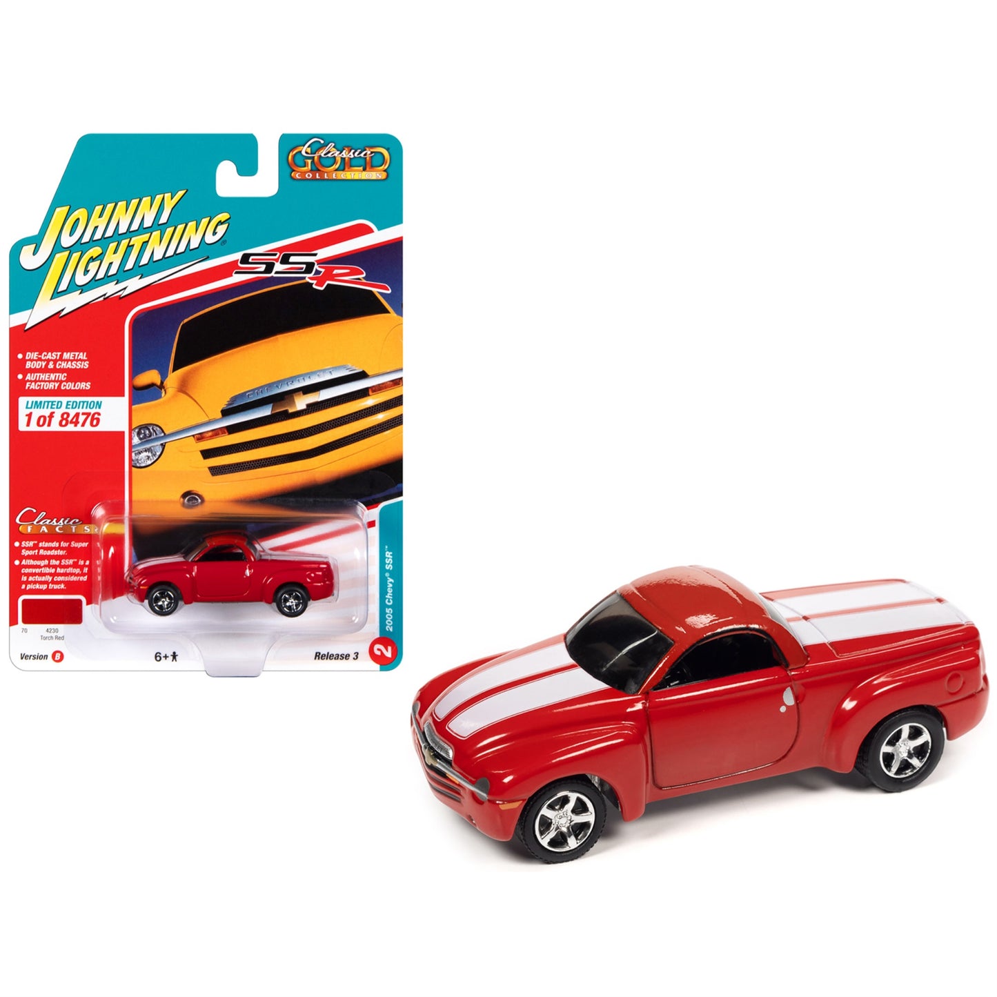 2005 Chevrolet SSR Pickup Truck Torch Red with White Stripes ''Classic Gold Collection'' Series Limited Edition to 8476 pieces W