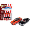 1969 Chevrolet Camaro Hugger Orange with Black Top and Stripes and 1967 Chevrolet Camaro Black with White Stripe and Red Interio