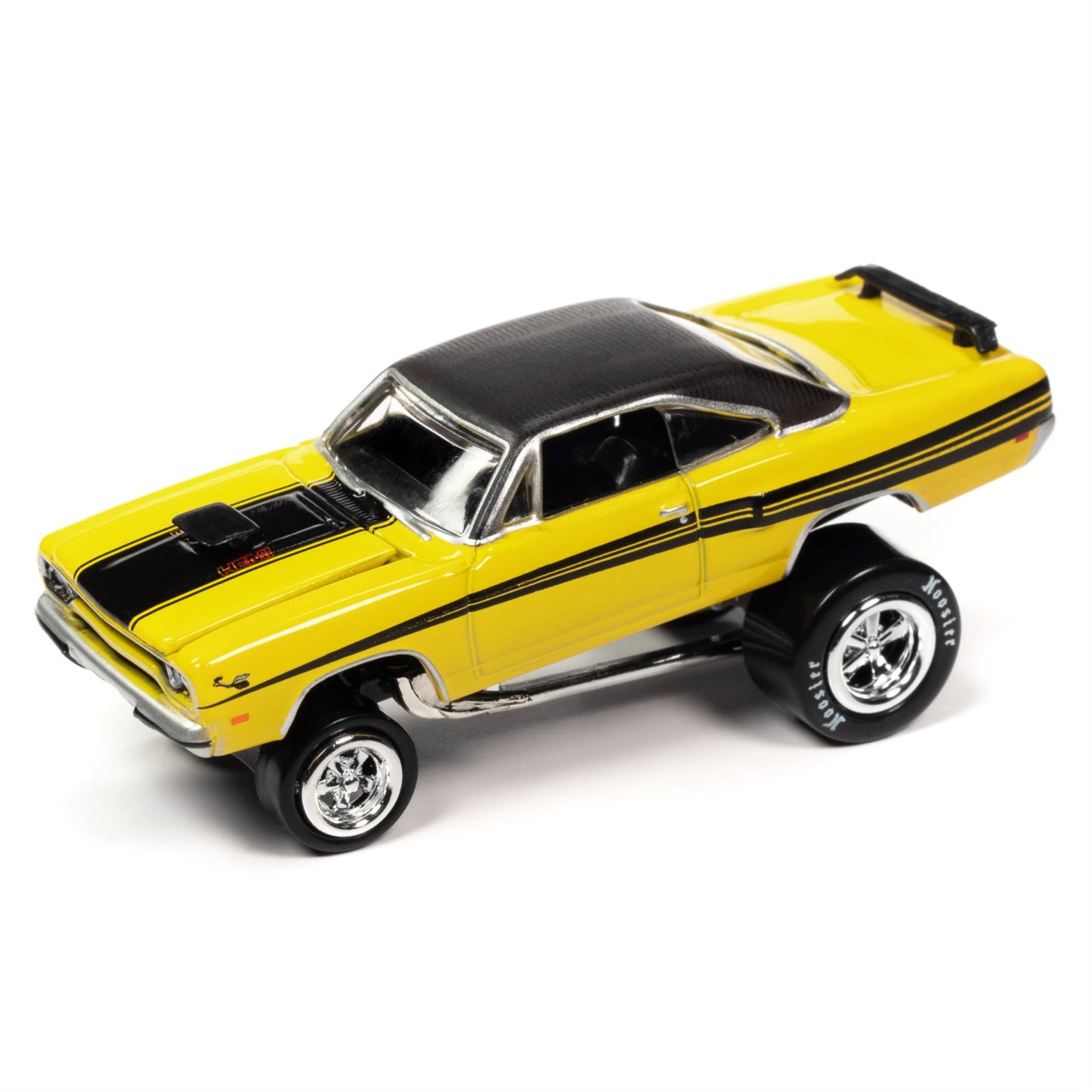 1970 Plymouth Road Runner Yellow With Black Gator Top And Black Stripes And 1969 Dodge Charger R/T Hemi Orange With Black Top An