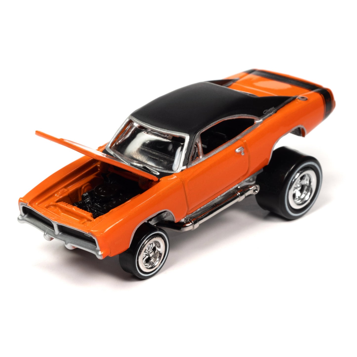 1970 Plymouth Road Runner Yellow With Black Gator Top And Black Stripes And 1969 Dodge Charger R/T Hemi Orange With Black Top An