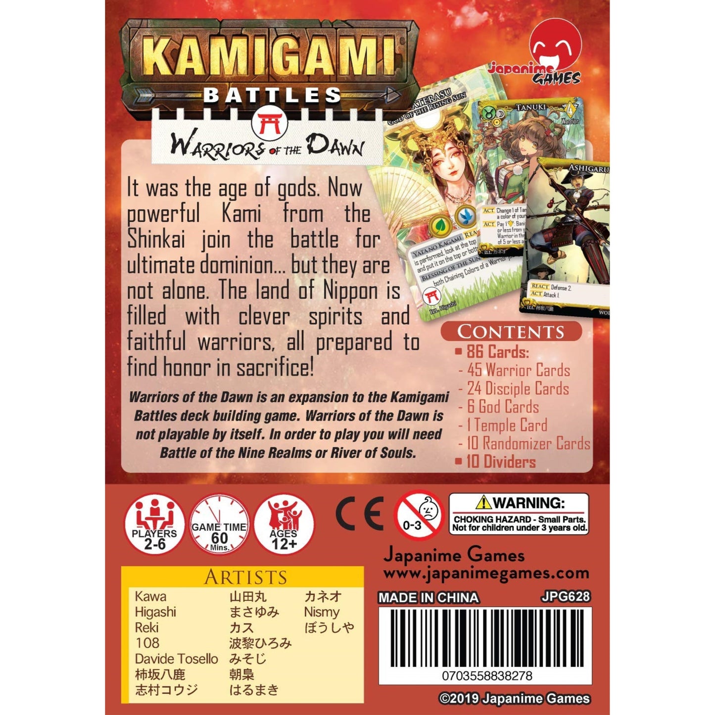 Japanime Games Kamigami Battles Deck-Building Card Game, 2-6 Players, Ages 12+, Cardboard, Red/Blue/White, Model JPG628