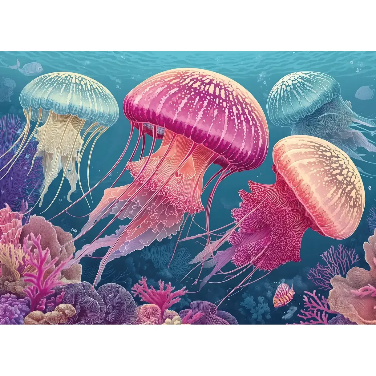 Jellyfish Bloom 1000 Piece Jigsaw Puzzle Final Piece