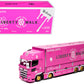 Hino 700 Transporter RHD (Right Hand Drive) inchLB-Trucks - Kayano_Distr.inch Pink Metallic with Graphics 1/64 Diecast Model by GCD