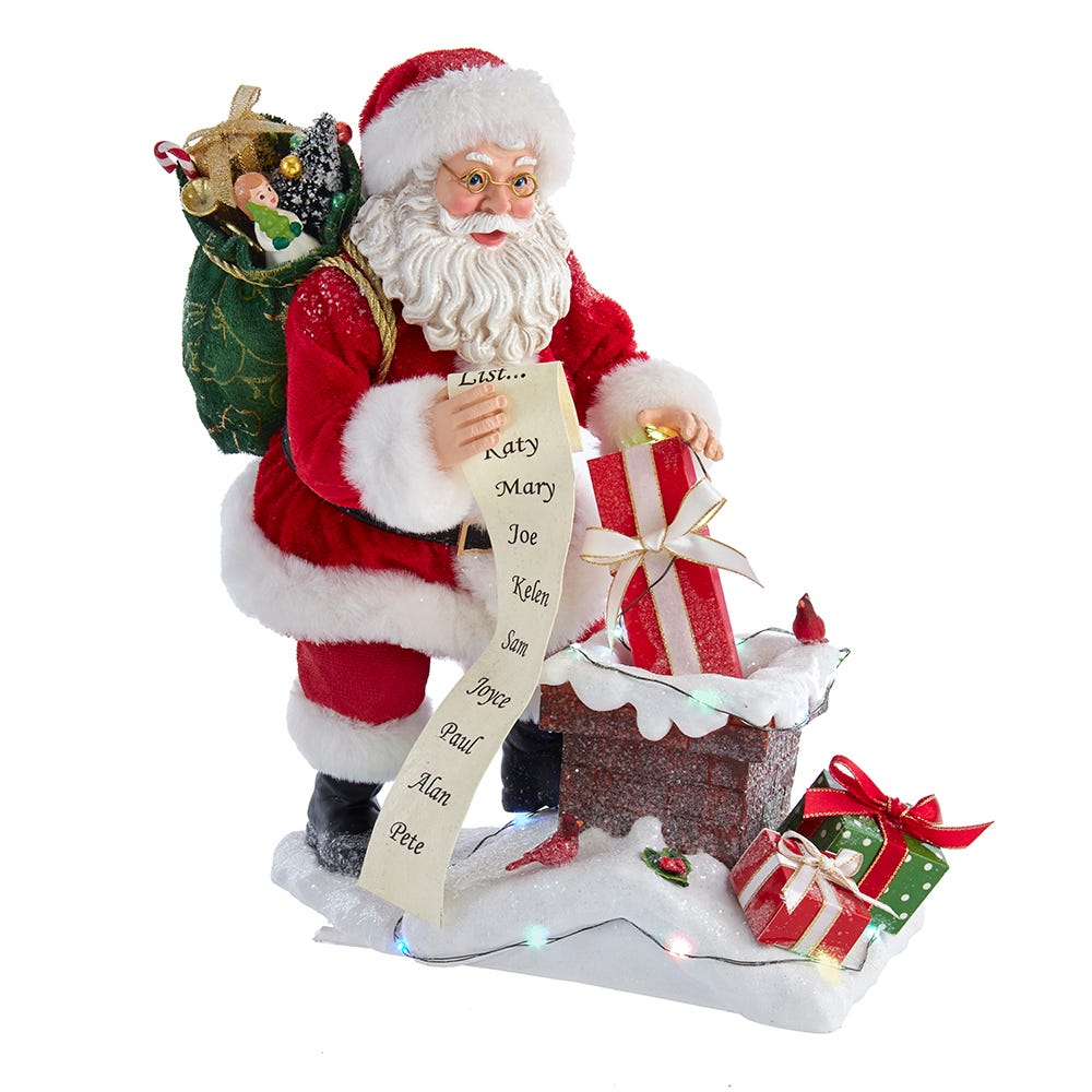 Kurt S Adler FA0151 105 in Fabrich Battery-Operated Santa Next to Lit chimney  Multi color