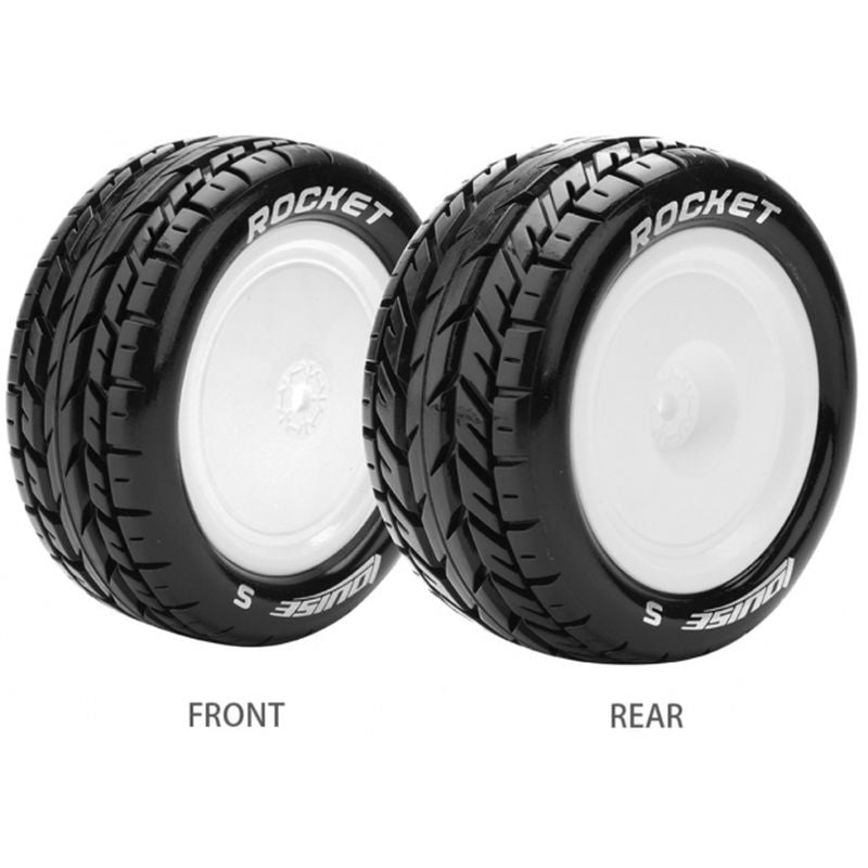 Louise R/C E-Rocket 1/10 4WD Front Buggy Tires Soft, Mounted White (12mm Hex)