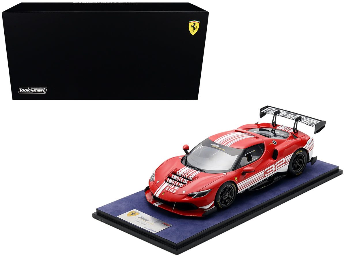 Ferrari 296 GT3 Challenge #32 inchLaunch Versioninch Red with White Stripes with Acrylic Display Case 1/18 Model Car by LookSmart