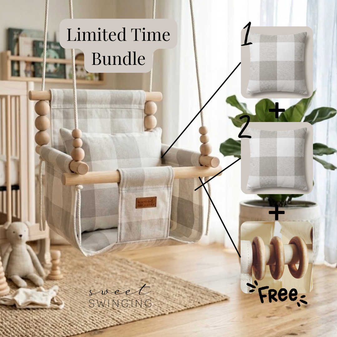 *Limited Time Bundle* Indoor High Back Baby & Toddler Swing-French Gray Buffalo Check