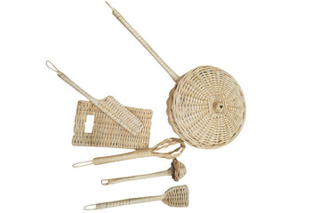 Handmade Rattan Play Kitchen Utensils - Montessori Pretend Play Cooking Set