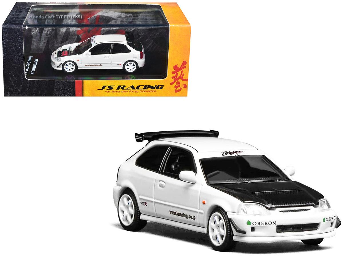 Honda Civic Type R (EK9) RHD (Right Hand Drive) inchJs Racinginch White 1/64 Diecast Model Car by MotorHelix