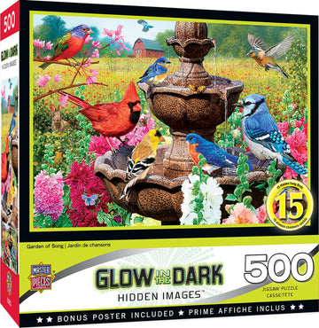 Garden Of Song 500 Piece Hidden Images Glow In The Dark Jigsaw Puzzle