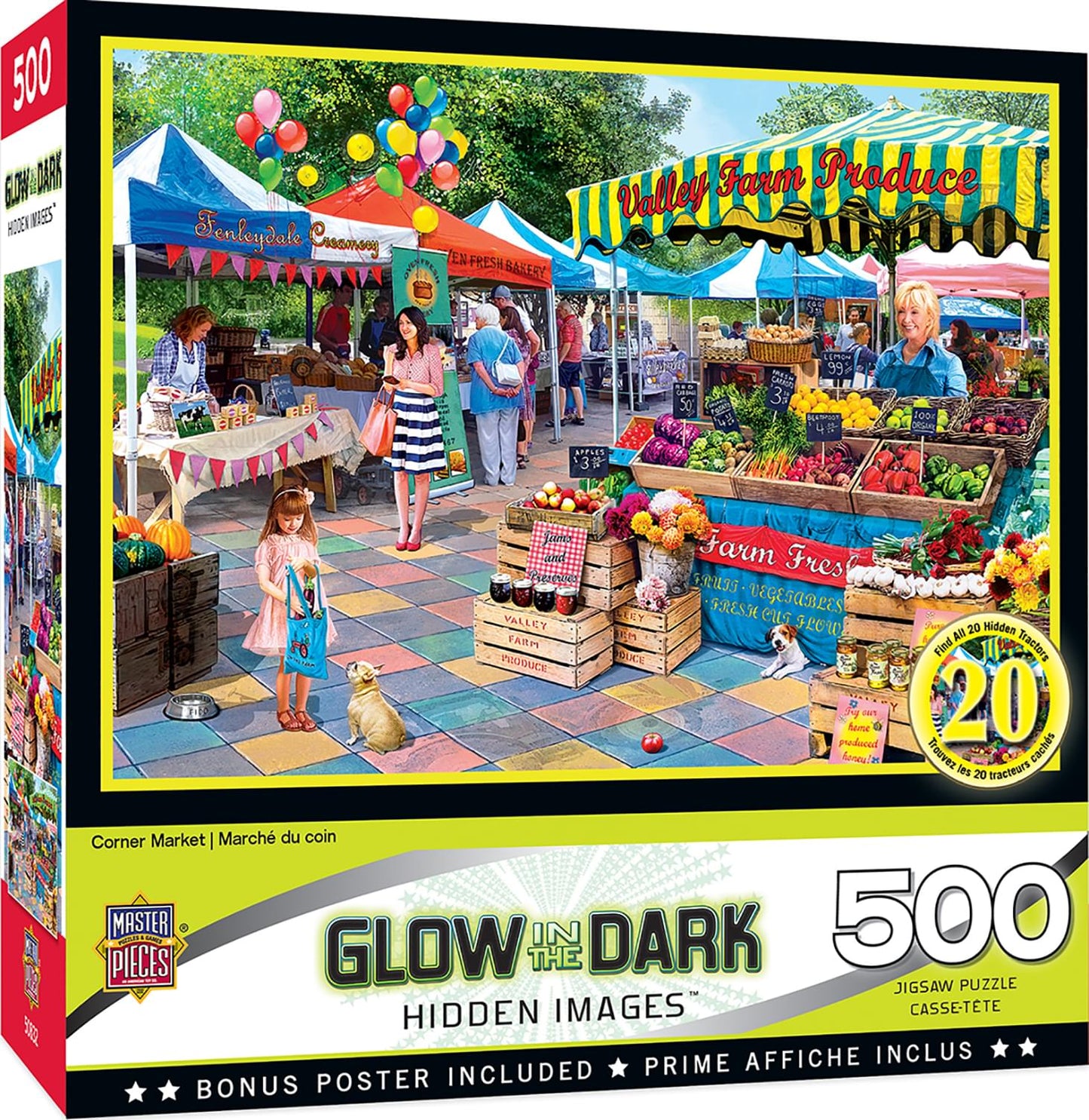 Masterpieces - 500 Piece Jigsaw Puzzle, Glows In The Dark, Hidden Images, Corner Market, Fun For Adults, Family, Kids, 15' X 21'