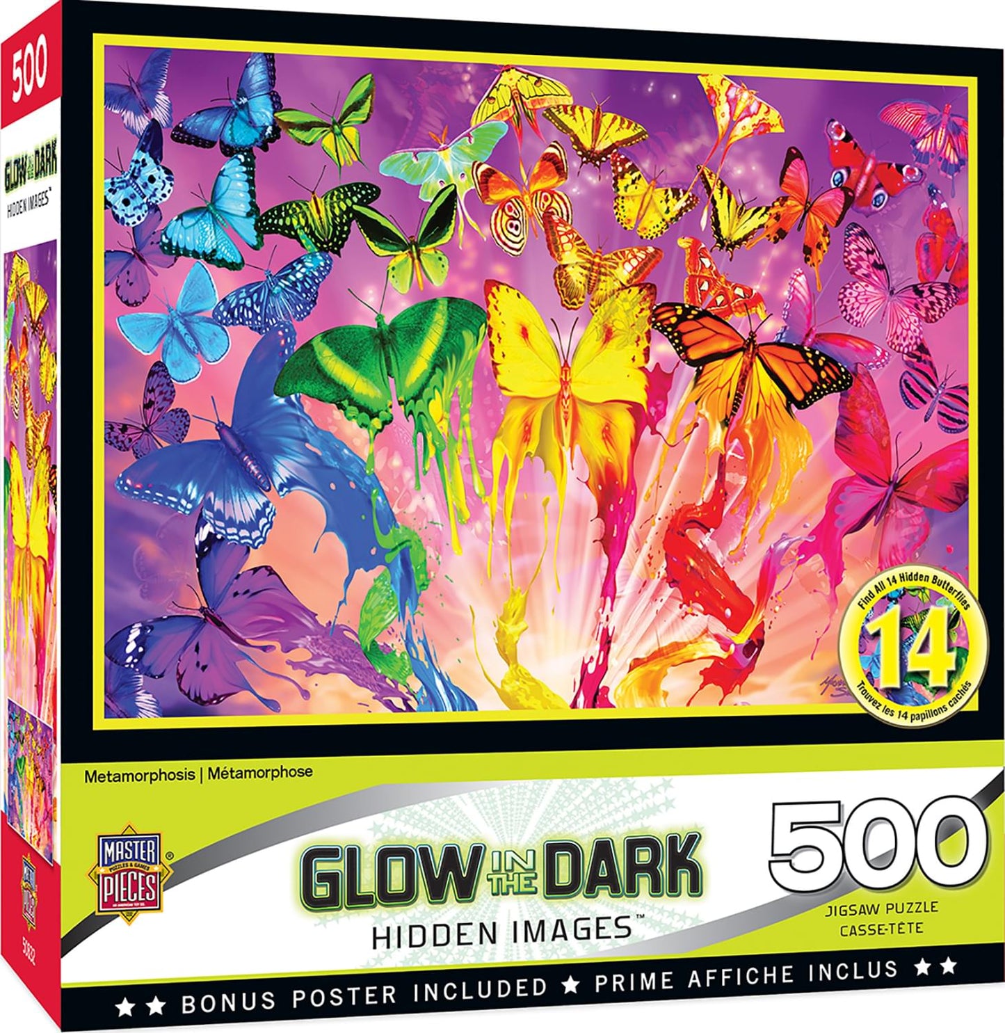 Metamorphosis 500 Piece Hidden Images Glow In The Dark Jigsaw Puzzle