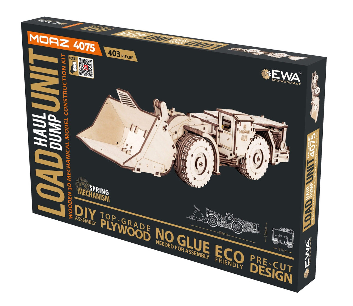 MoAZ-4075 Load-Haul-Dump Unit — Mechanical Wooden Model, 398 Pieces
