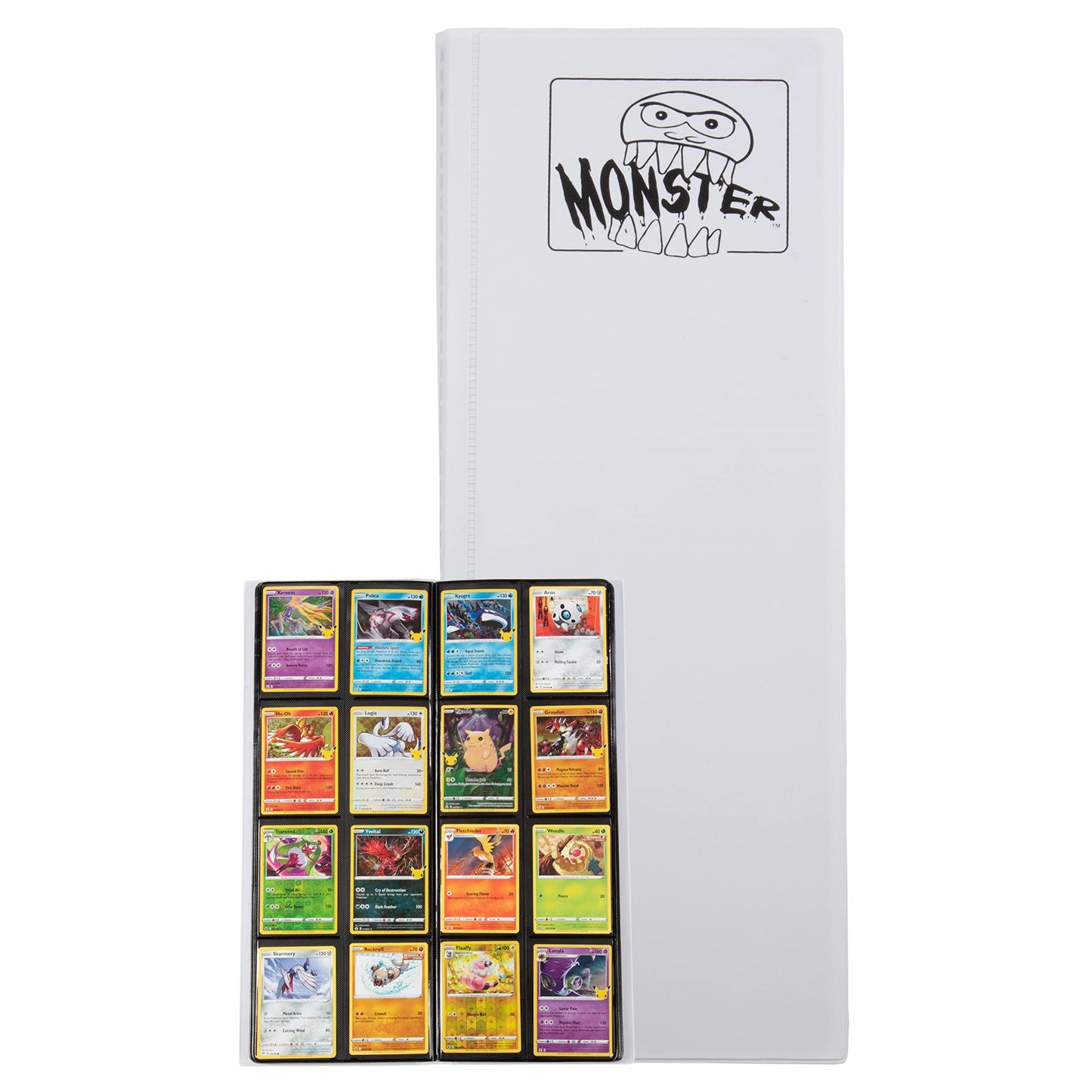 Monster Tower Binder - Matte White Album, Anti-Theft & Anti-Drop Tcg Protection W Side Loading Padded Pockets, Double Sided, Holds 320 Cards, For Sports, Gaming, Kpop, Gift