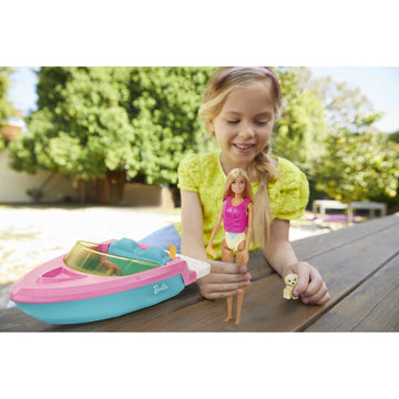 Barbie Boat With Puppy And Themed Accessories, Fits 3 Dolls, Floats In Water, Great For 3 To 7 Year Olds