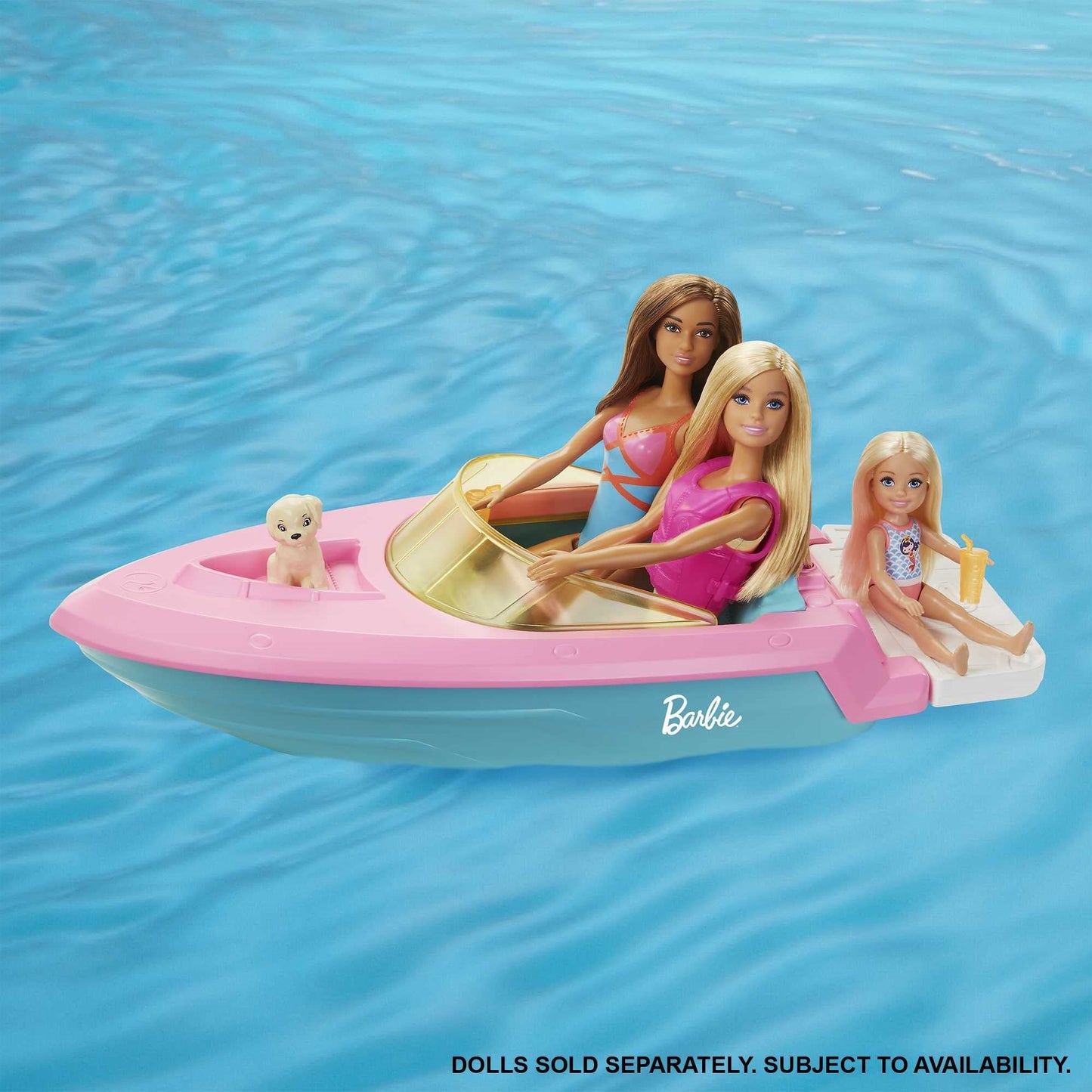 Barbie Boat With Puppy And Themed Accessories, Fits 3 Dolls, Floats In Water, Great For 3 To 7 Year Olds