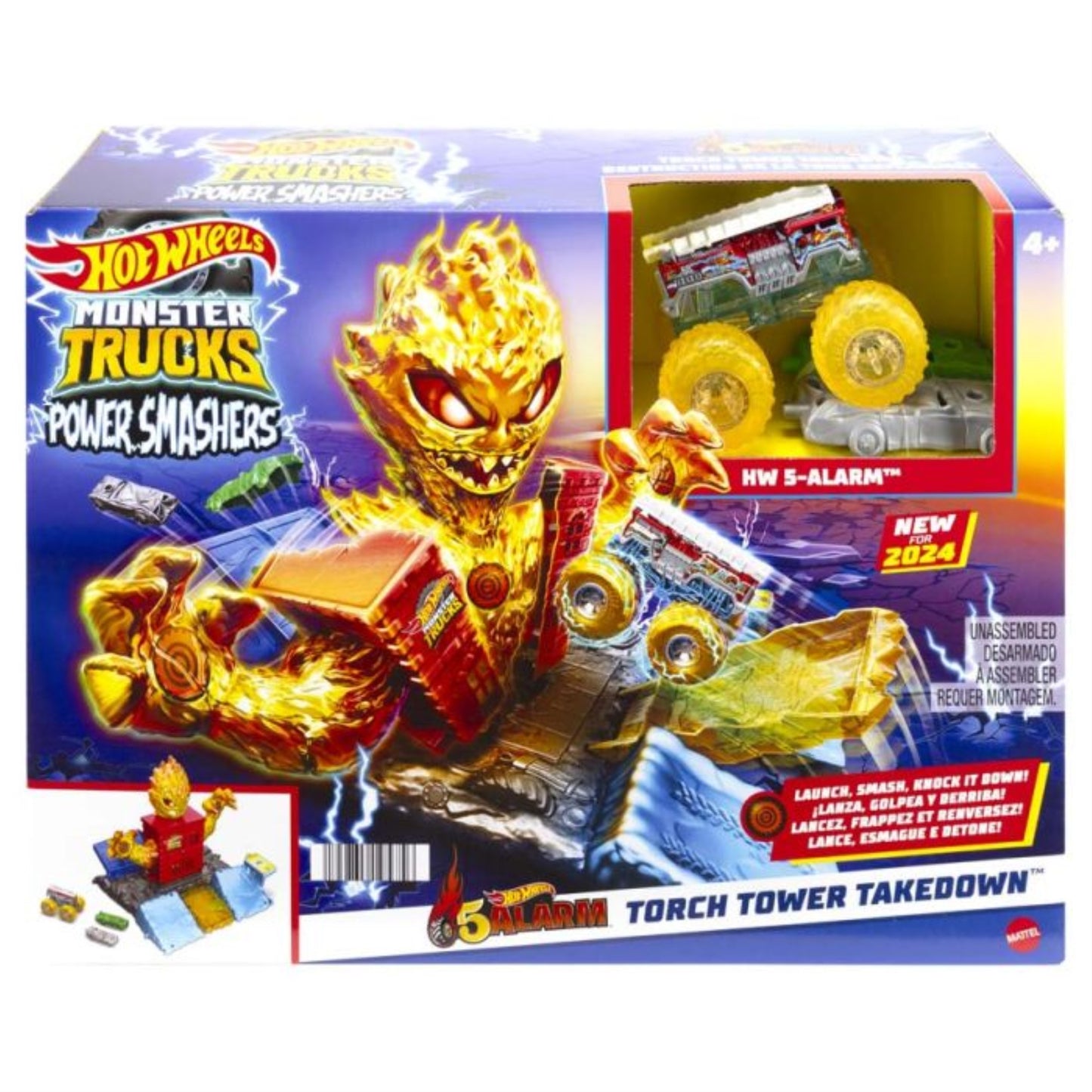 Hot Wheels: Monster Trucks: Power Smashers 5 AlarmS Tower Smash Out (2)-like New