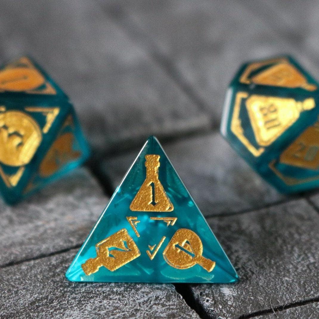 Mana Potion Blue Zircon Glass DND Dice Set